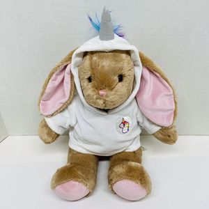 Build A Bear Bunny Rabbit Brown W/Pink Accents & Unicorn Hooded Top 15 inches
